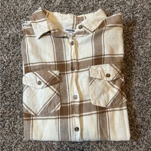 RSQ Tan and Cream Plaid Flannel